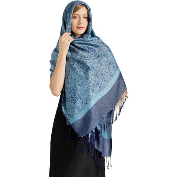 Silky Paisley Pashmina Shawl Scarf-Women's Soft Double-side Jacquard - Picture 3 of 6